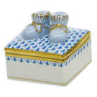 Herend Baby Bootie Box porcelain figurine painted in the Blue fishnet pattern