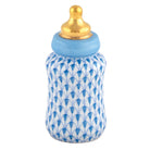 Hand-painted Herend Baby Bottle Figurine in Blue fishnet porcelain on a white background