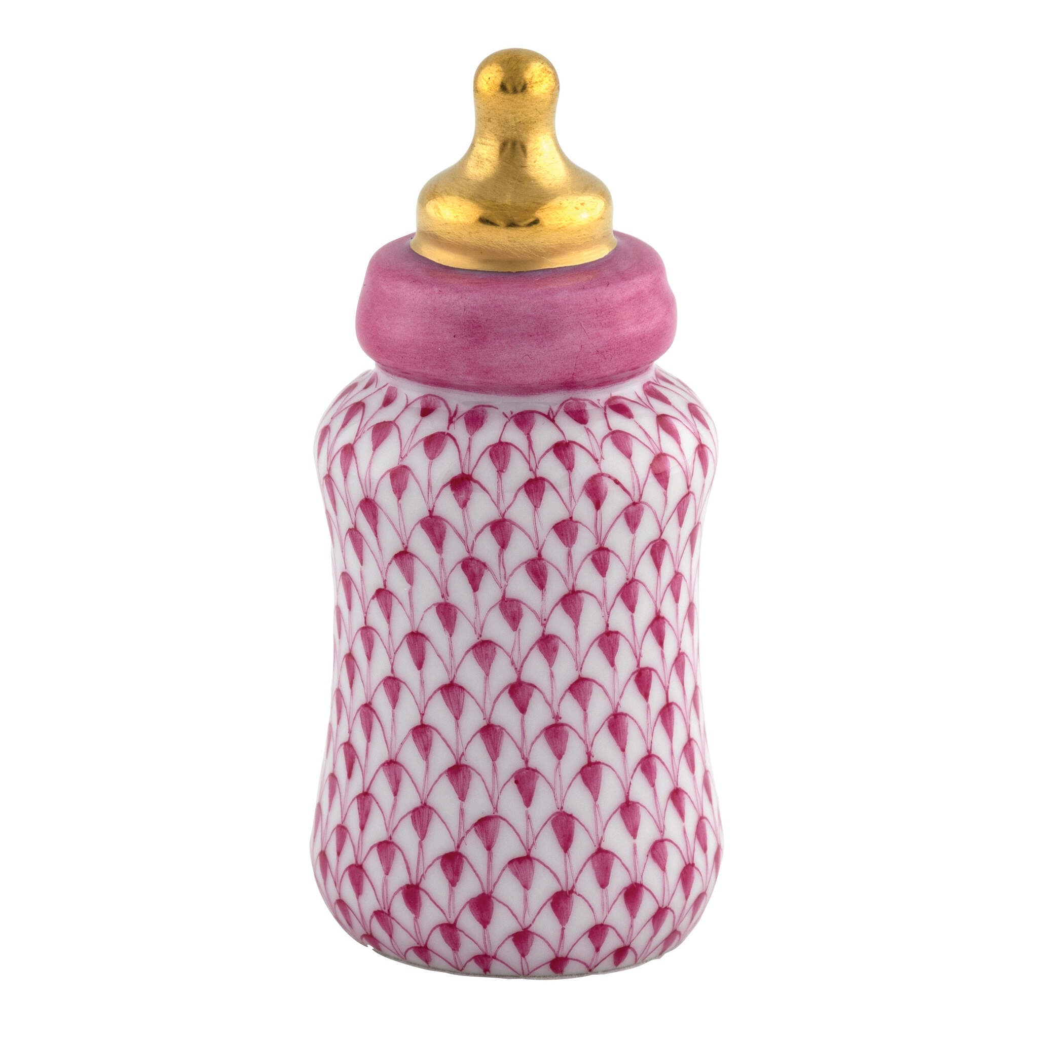 Baby Bottle Figurine in hand-painted Raspberry porcelain by Herend of Hungary