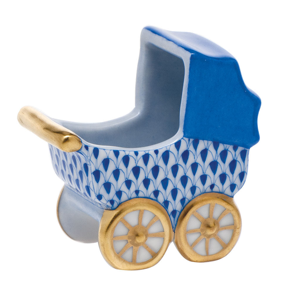 Baby Carriage Figurine in hand-painted Sapphire porcelain by Herend of Hungary