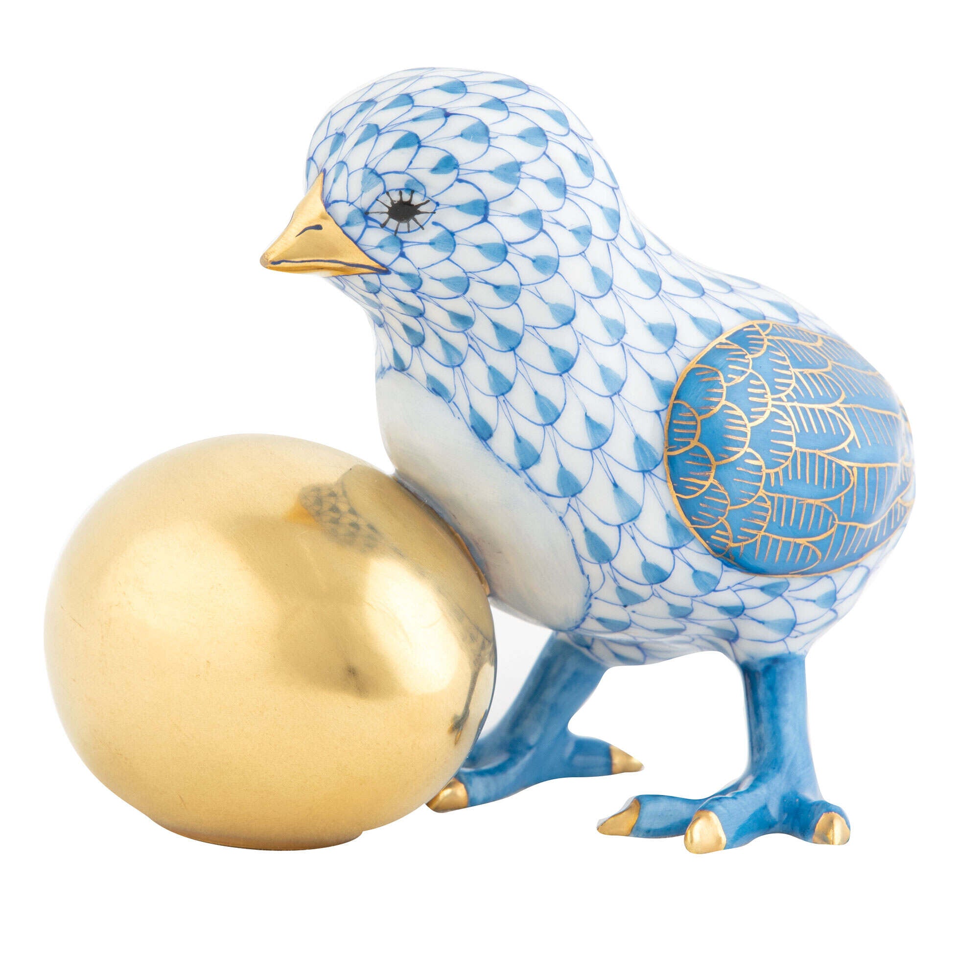Baby Chick with Egg Figurine in hand-painted Blue porcelain by Herend of Hungary