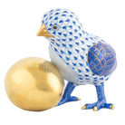 Baby Chick with Egg Figurine in hand-painted Sapphire porcelain by Herend of Hungary