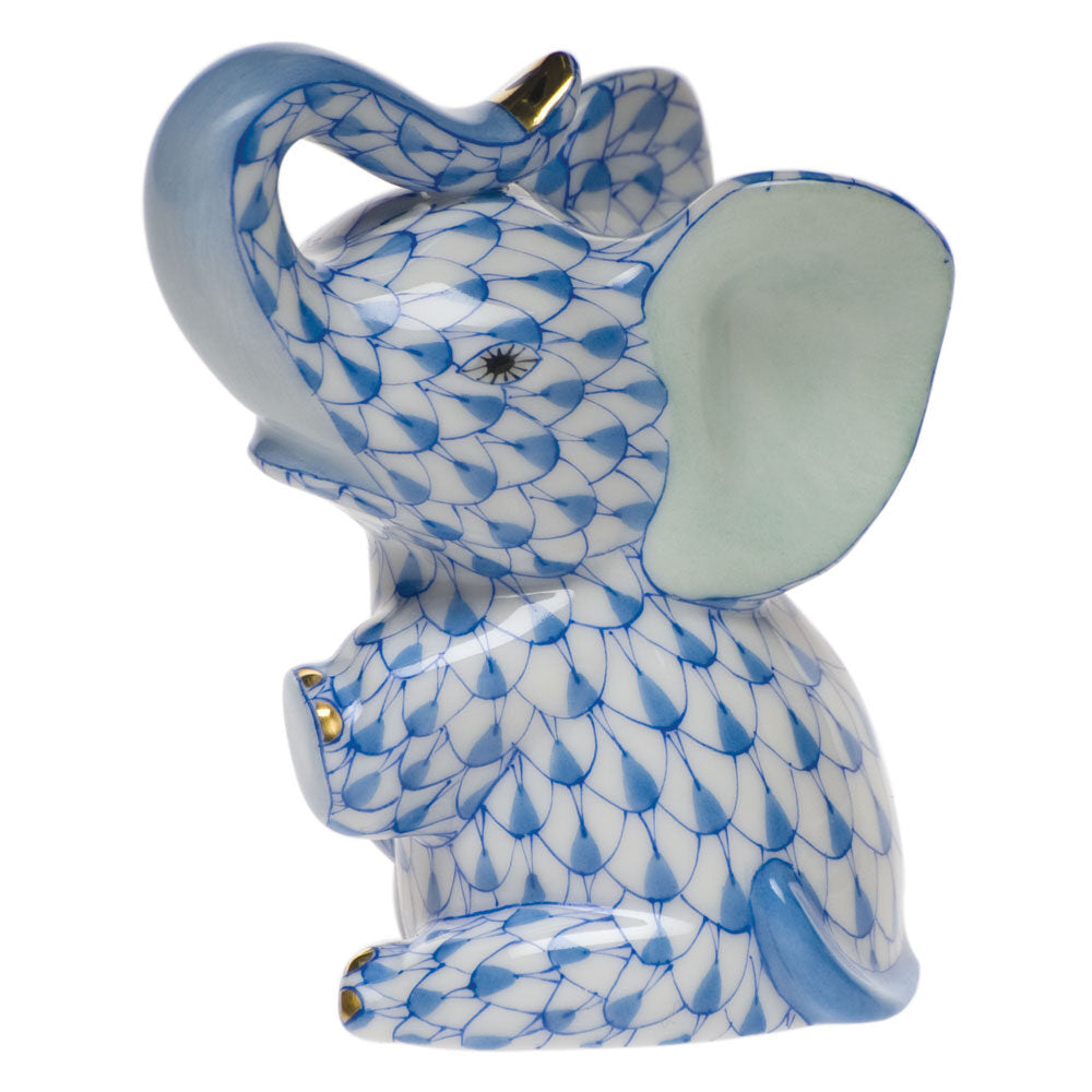 Herend Baby Elephant Figurine porcelain figurine painted in the Blue fishnet pattern