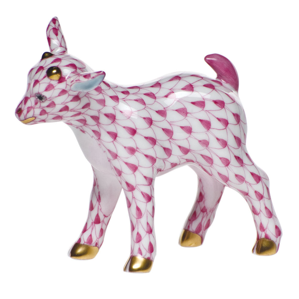 Raspberry fishnet Baby Goat Figurine figurine, hand-painted Herend porcelain with 24k gold accents