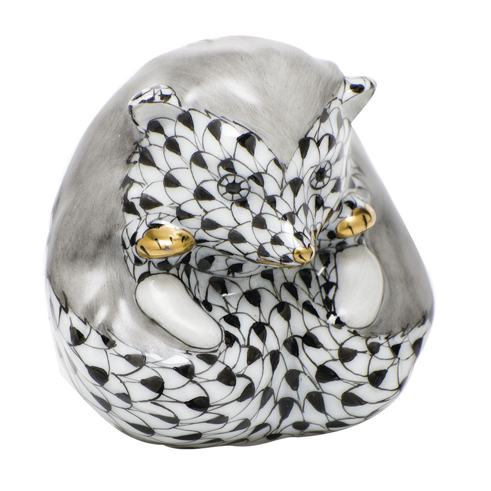 Herend Baby Hedgehog Figurine porcelain figurine painted in the Black fishnet pattern