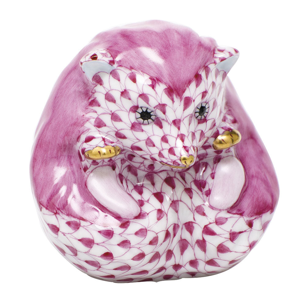 Baby Hedgehog Figurine in hand-painted Raspberry porcelain by Herend of Hungary