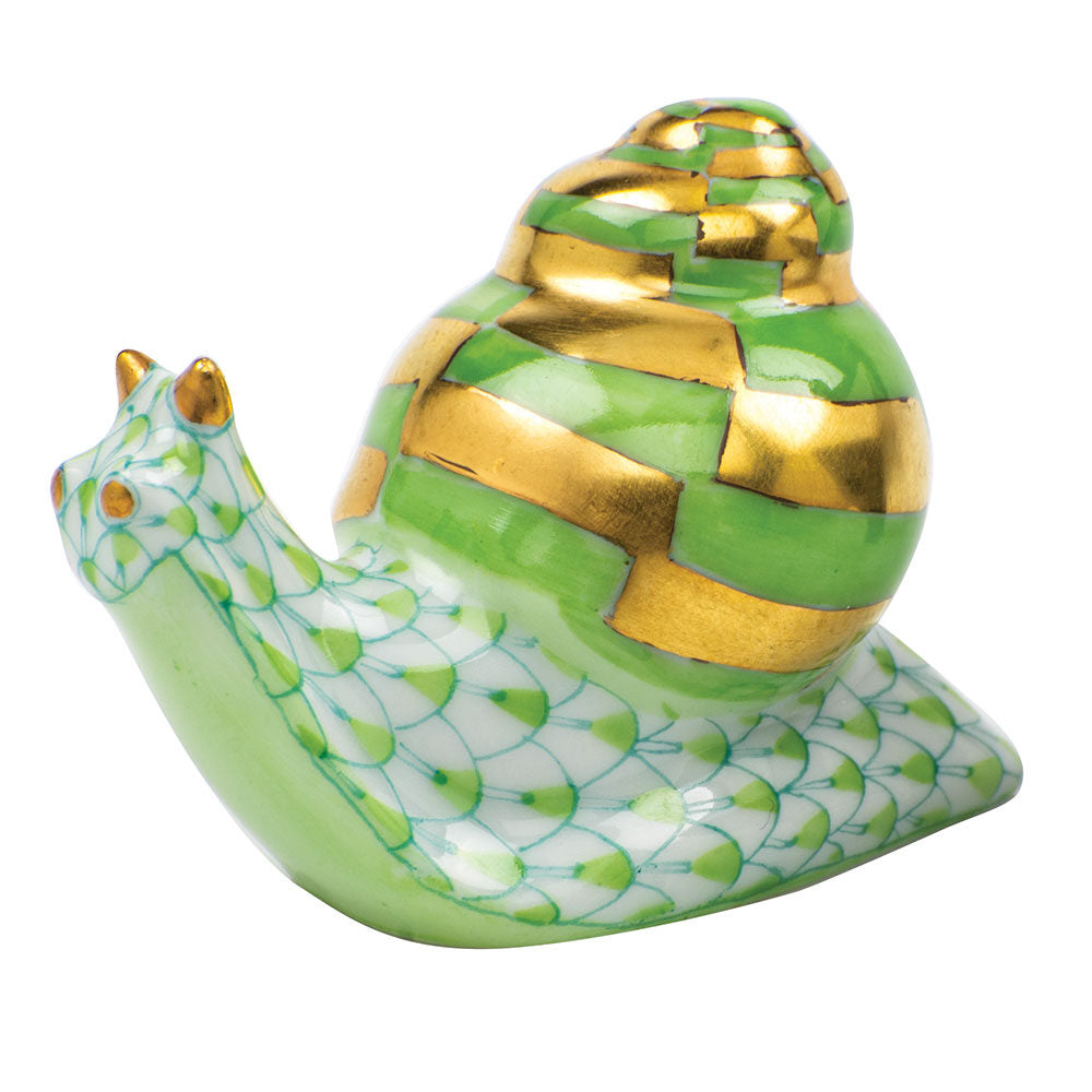 Baby Snail Figurine in hand-painted Key Lime porcelain by Herend of Hungary