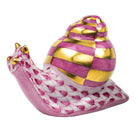 Hand-painted Herend Baby Snail Figurine in Raspberry fishnet porcelain on a white background