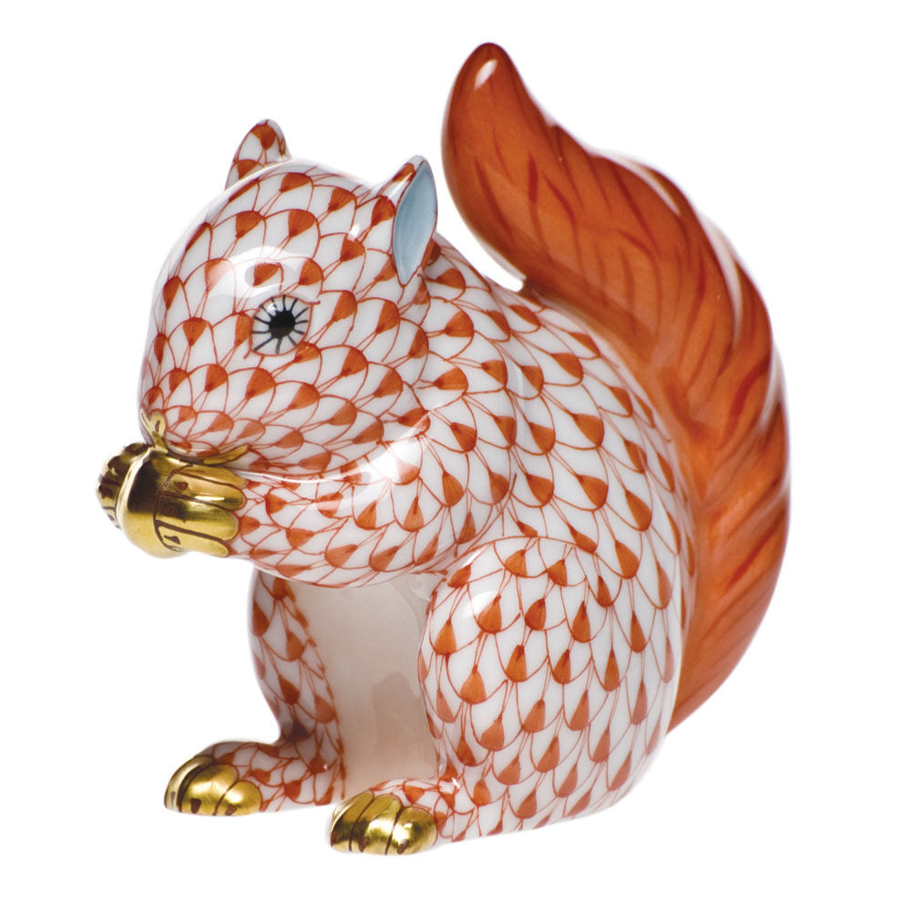 Baby Squirrel Figurine in hand-painted Rust porcelain by Herend of Hungary