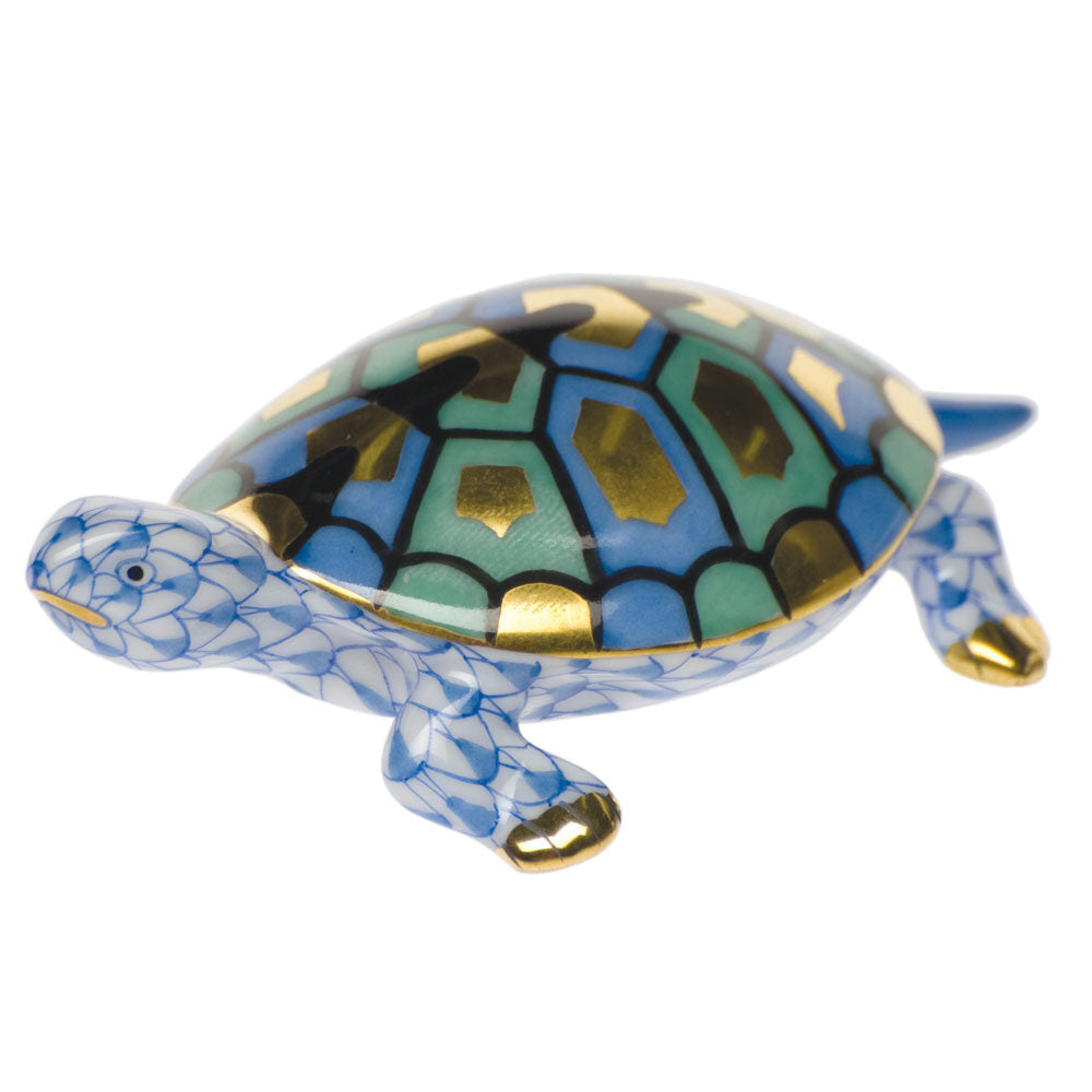 Baby Turtle Figurine in hand-painted Blue porcelain by Herend of Hungary