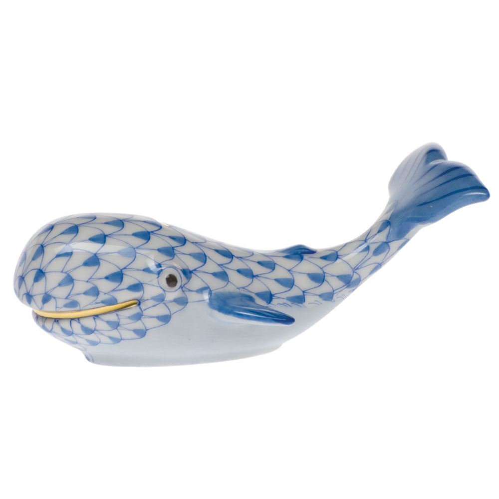 Hand-painted Herend Baby Whale Figurine in fine porcelain, 3in L X 1in H, on a white background