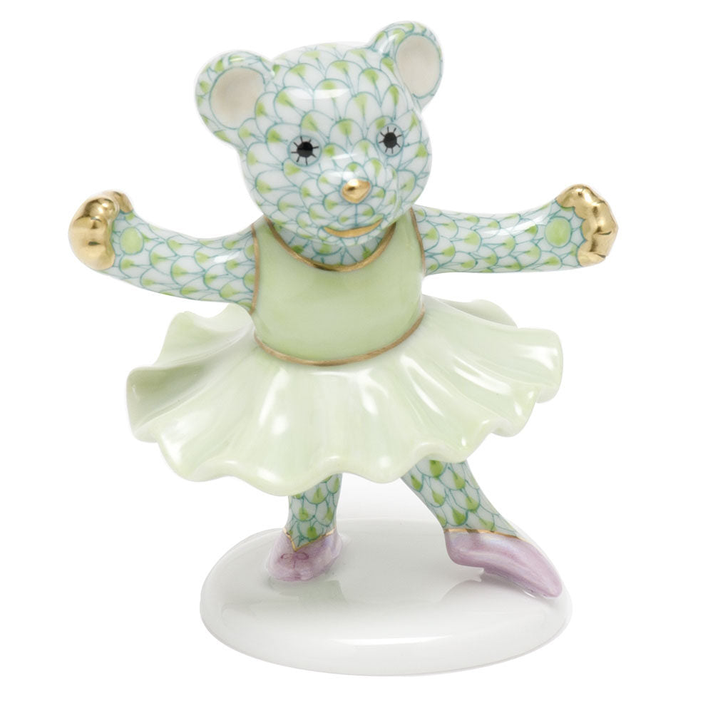 Ballerina Bear Figurine in hand-painted Key Lime porcelain by Herend of Hungary