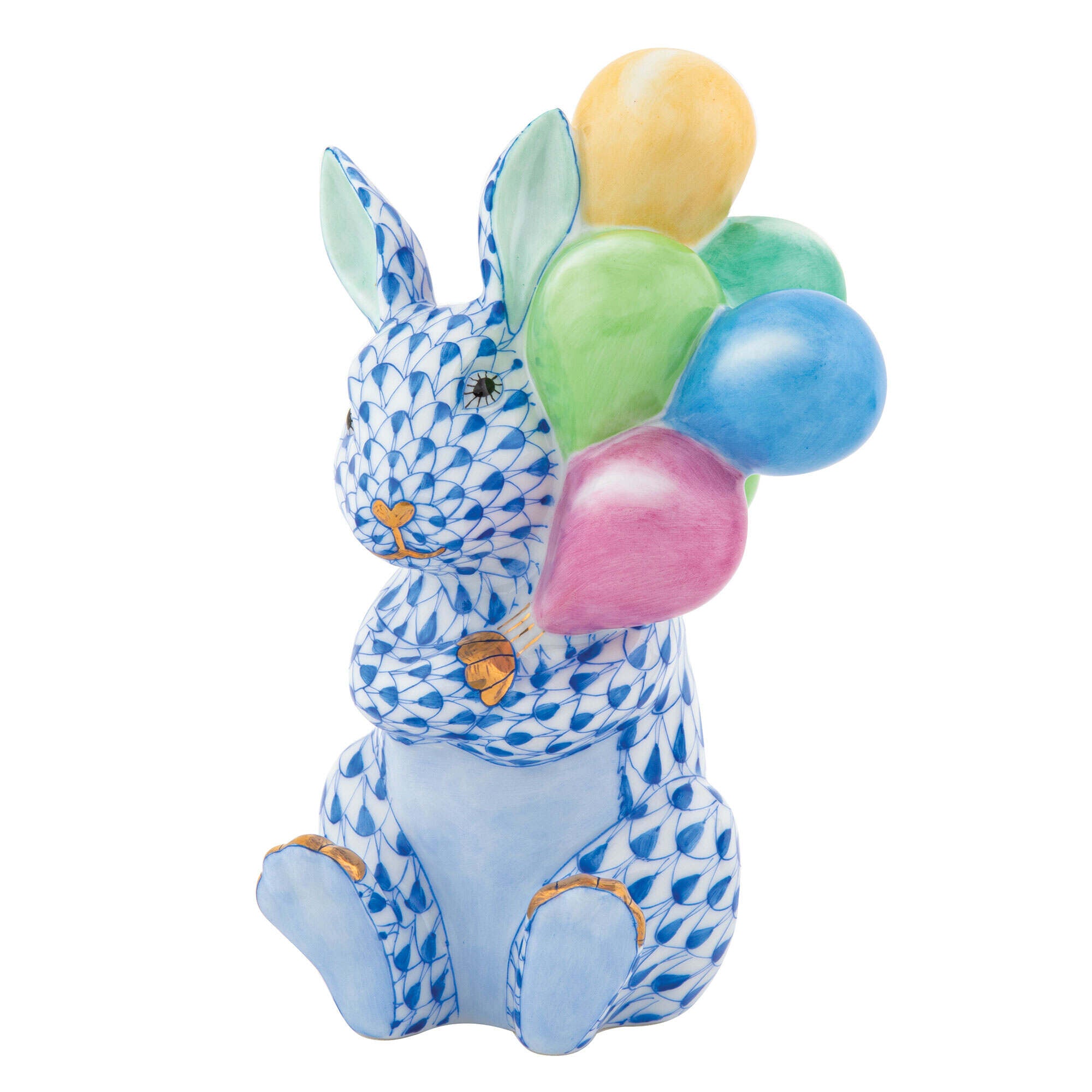 Herend Balloon Bunny Figurine porcelain figurine painted in the Blue fishnet pattern