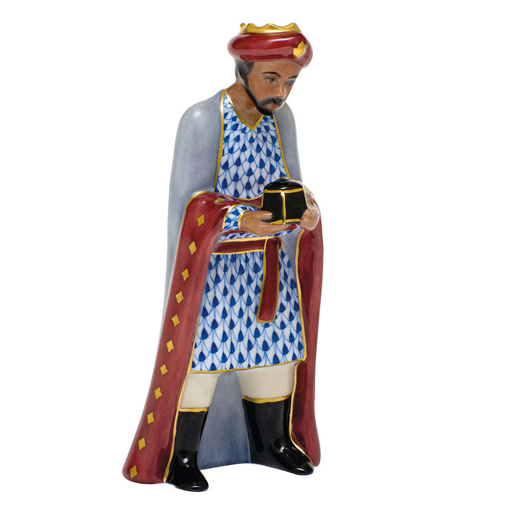 Hand-painted Herend Balthazar Figurine in fine porcelain, 2.5in L X 2.5in W X 5.5in H, on a white background
