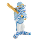 Hand-painted Herend Baseball Bunny Figurine in Blue fishnet porcelain on a white background