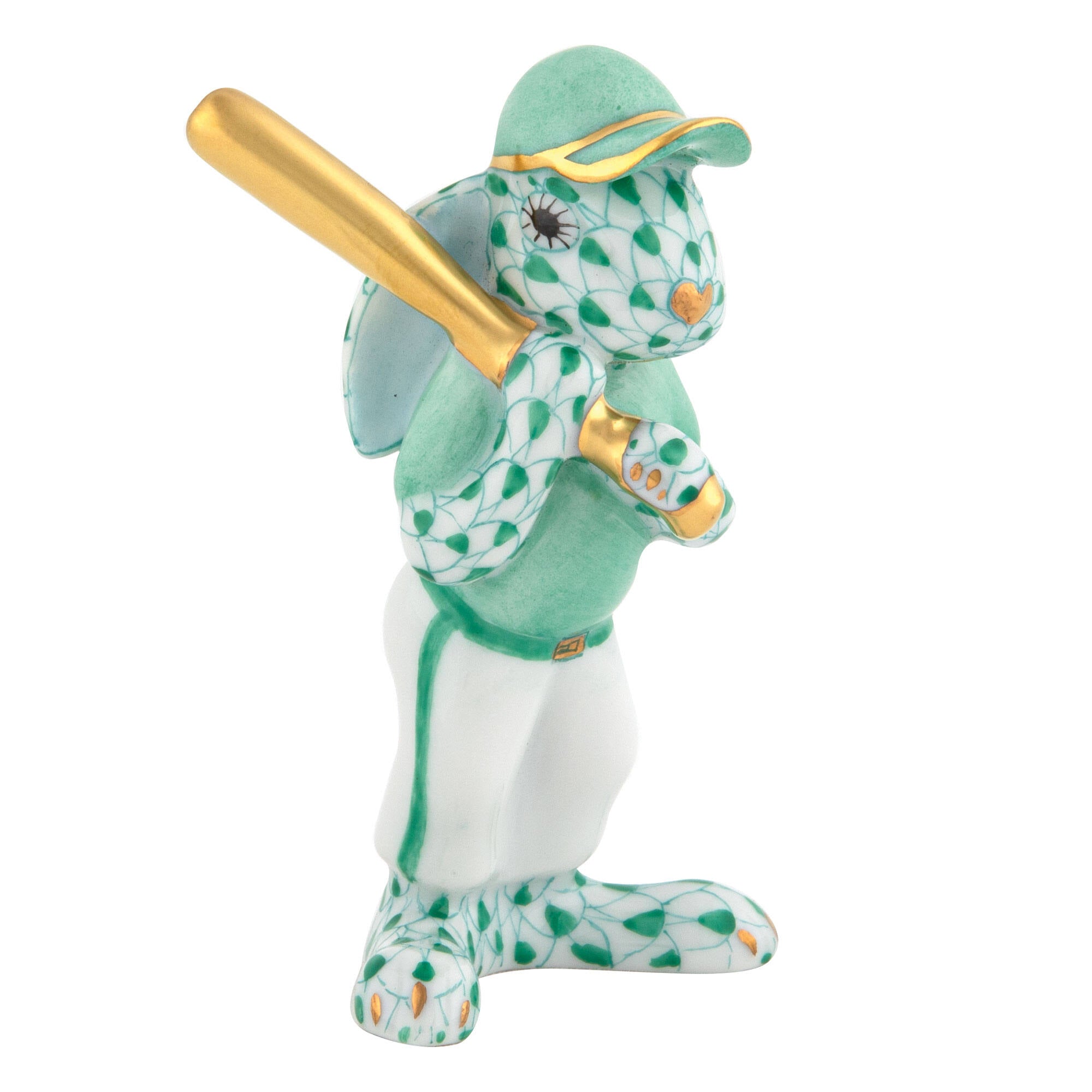 Baseball Bunny Figurine in hand-painted Green porcelain by Herend of Hungary