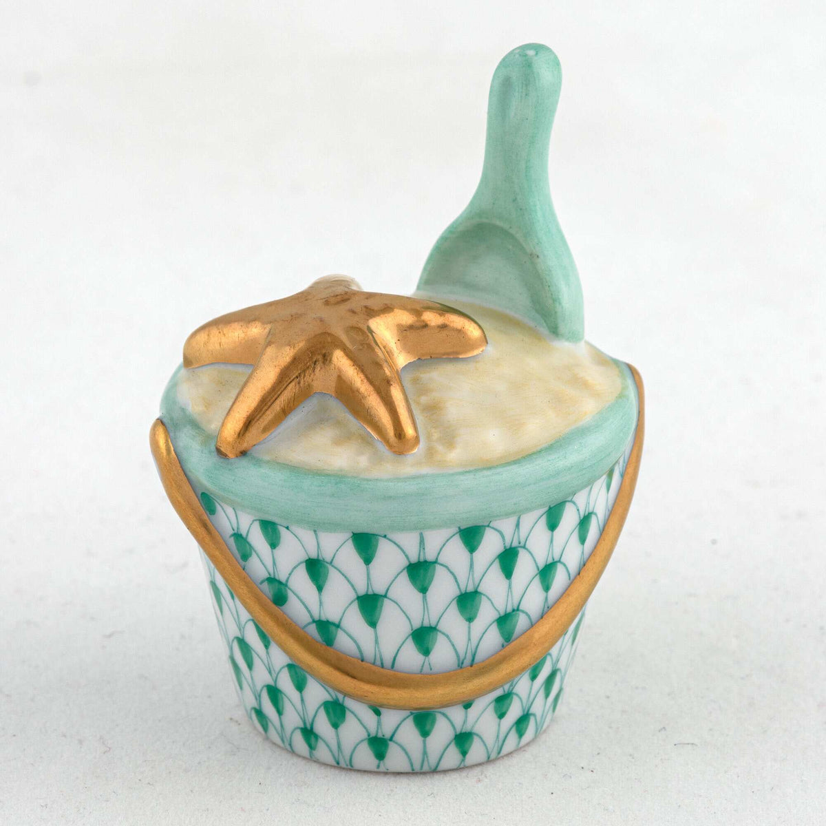 Herend Beach Bucket Figurine – Green, alternate view