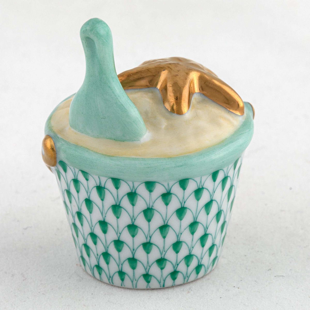 Herend Beach Bucket Figurine – Green, alternate view