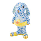 Hand-painted Herend Beach Bunny Figurine in Blue fishnet porcelain on a white background