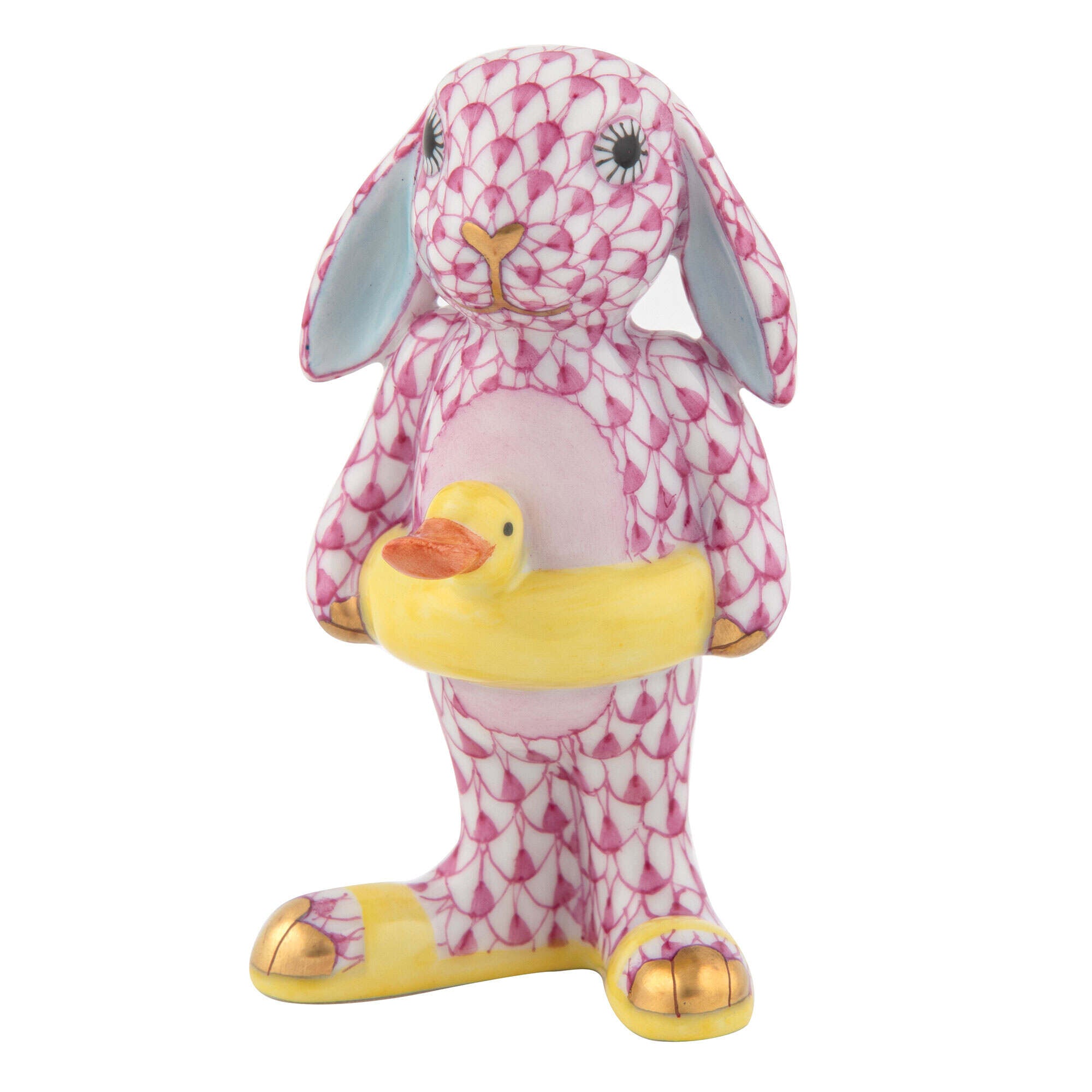 Raspberry fishnet Beach Bunny Figurine figurine, hand-painted Herend porcelain with 24k gold accents