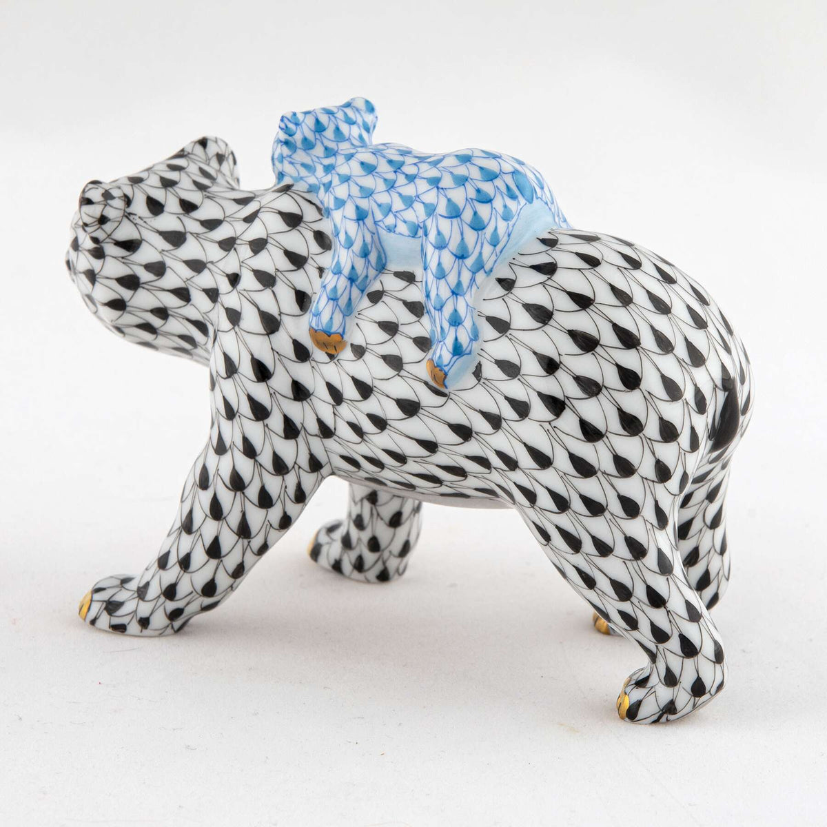 Herend Bear and Baby Figurine – Black-Blue, alternate view