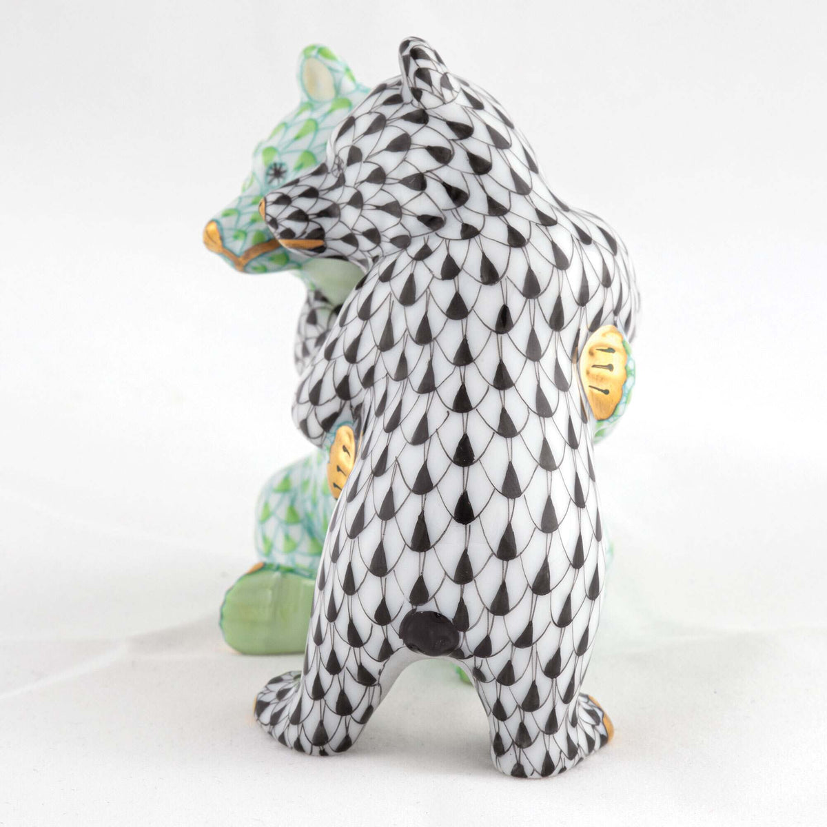 Herend Bear Hug Figurine – Black-Key Lime, alternate view