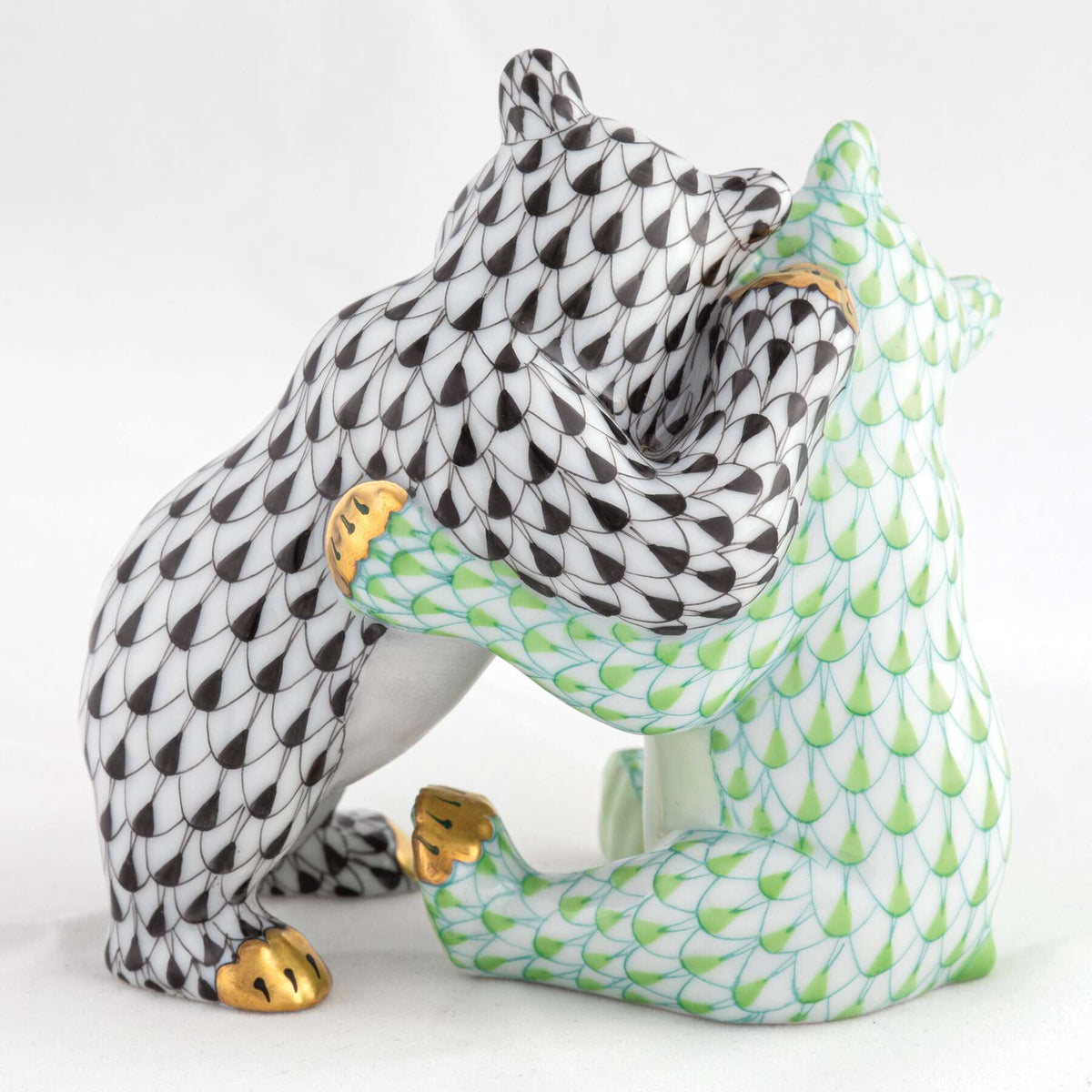 Herend Bear Hug Figurine – Black-Key Lime, alternate view