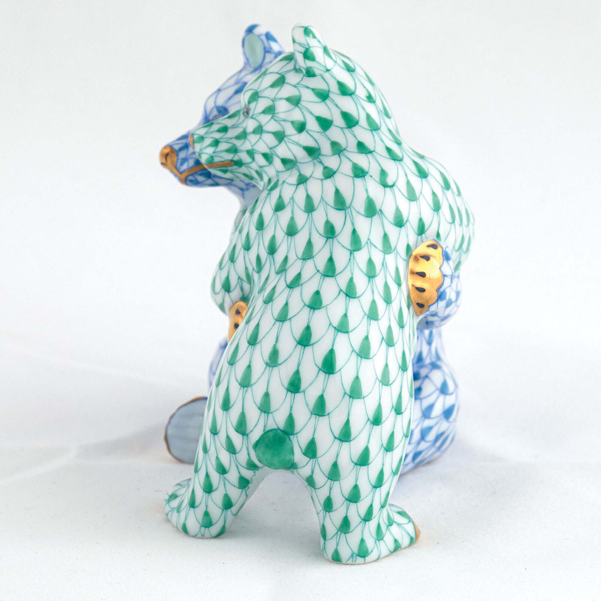 Herend Bear Hug Figurine – Green-Blue, alternate view