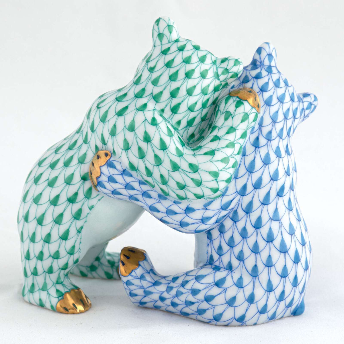 Herend Bear Hug Figurine – Green-Blue, alternate view