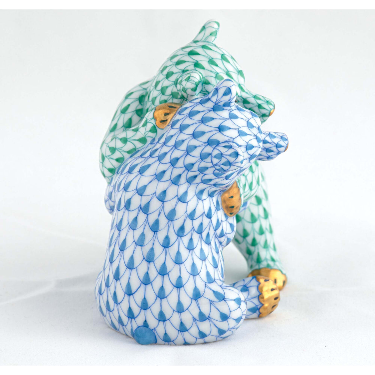 Herend Bear Hug Figurine – Green-Blue, alternate view