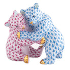 Blue-Raspberry fishnet Bear Hug Figurine figurine, hand-painted Herend porcelain with 24k gold accents