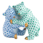 Green-Blue fishnet Bear Hug Figurine figurine, hand-painted Herend porcelain with 24k gold accents
