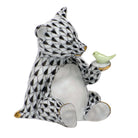 Black fishnet Bear with Bird Figurine figurine, hand-painted Herend porcelain with 24k gold accents
