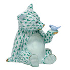 Hand-painted Herend Bear with Bird Figurine in Green fishnet porcelain on a white background