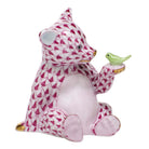 Bear with Bird Figurine in hand-painted Raspberry porcelain by Herend of Hungary