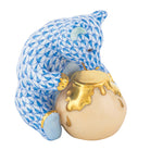 Blue fishnet Bear with Honey Pot Figurine figurine, hand-painted Herend porcelain with 24k gold accents
