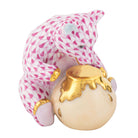 Raspberry fishnet Bear with Honey Pot Figurine figurine, hand-painted Herend porcelain with 24k gold accents