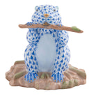 Hand-painted Herend Beaver on Dam Figurine in Sapphire fishnet porcelain on a white background
