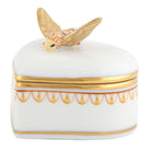 Hand-painted Herend Bee Box in fine porcelain, 2in L X 2in W X 1.75in H, on a white background
