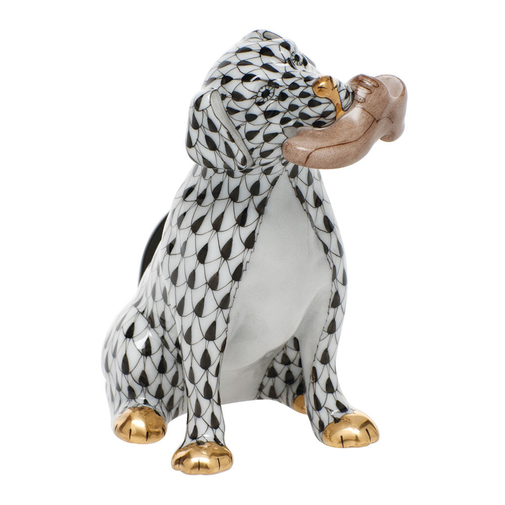 Herend Bella with Shoe Figurine porcelain figurine painted in the Black fishnet pattern