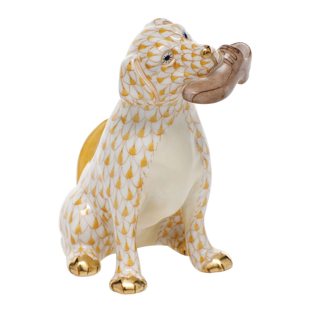 Bella with Shoe Figurine in hand-painted Butterscotch porcelain by Herend of Hungary