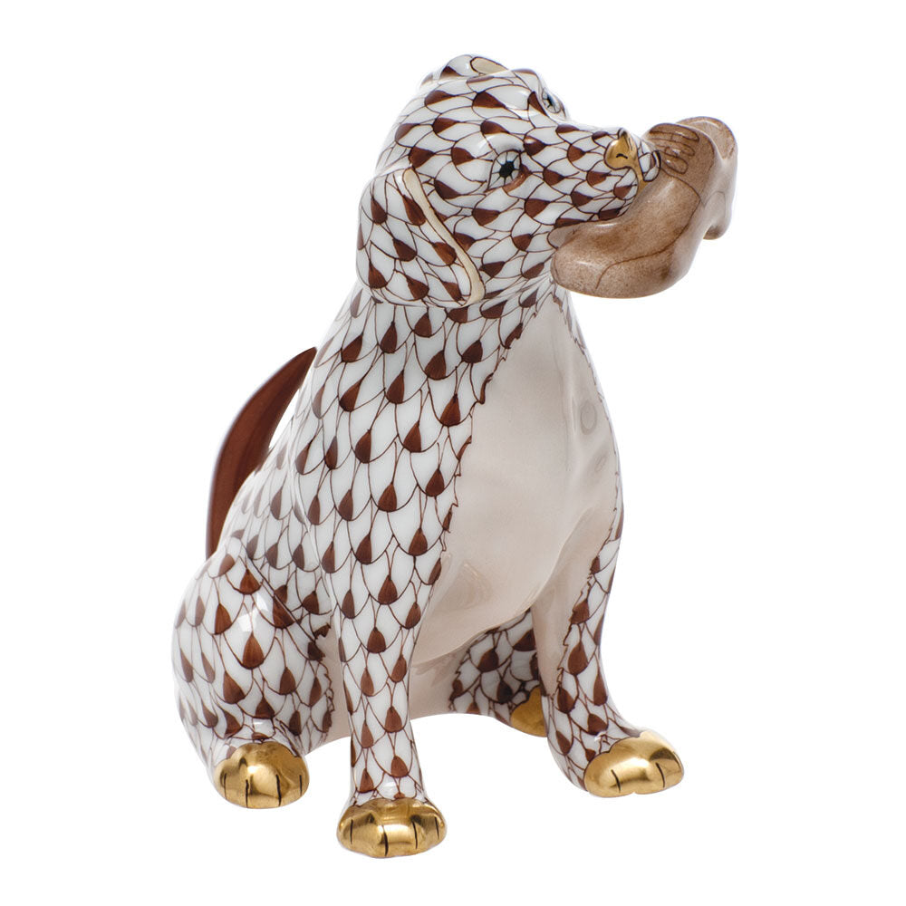 Hand-painted Herend Bella with Shoe Figurine in Chocolate fishnet porcelain on a white background