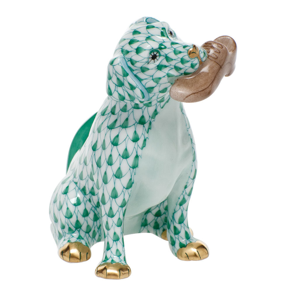 Bella with Shoe Figurine in hand-painted Green porcelain by Herend of Hungary