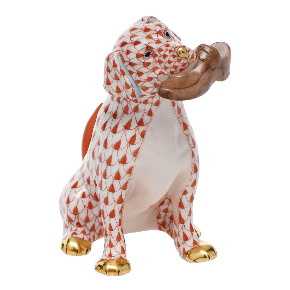 Hand-painted Herend Bella with Shoe Figurine in Rust fishnet porcelain on a white background