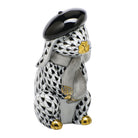 Black fishnet Beret Bunny Figurine figurine, hand-painted Herend porcelain with 24k gold accents