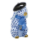 Hand-painted Herend Beret Bunny Figurine in Sapphire fishnet porcelain on a white background