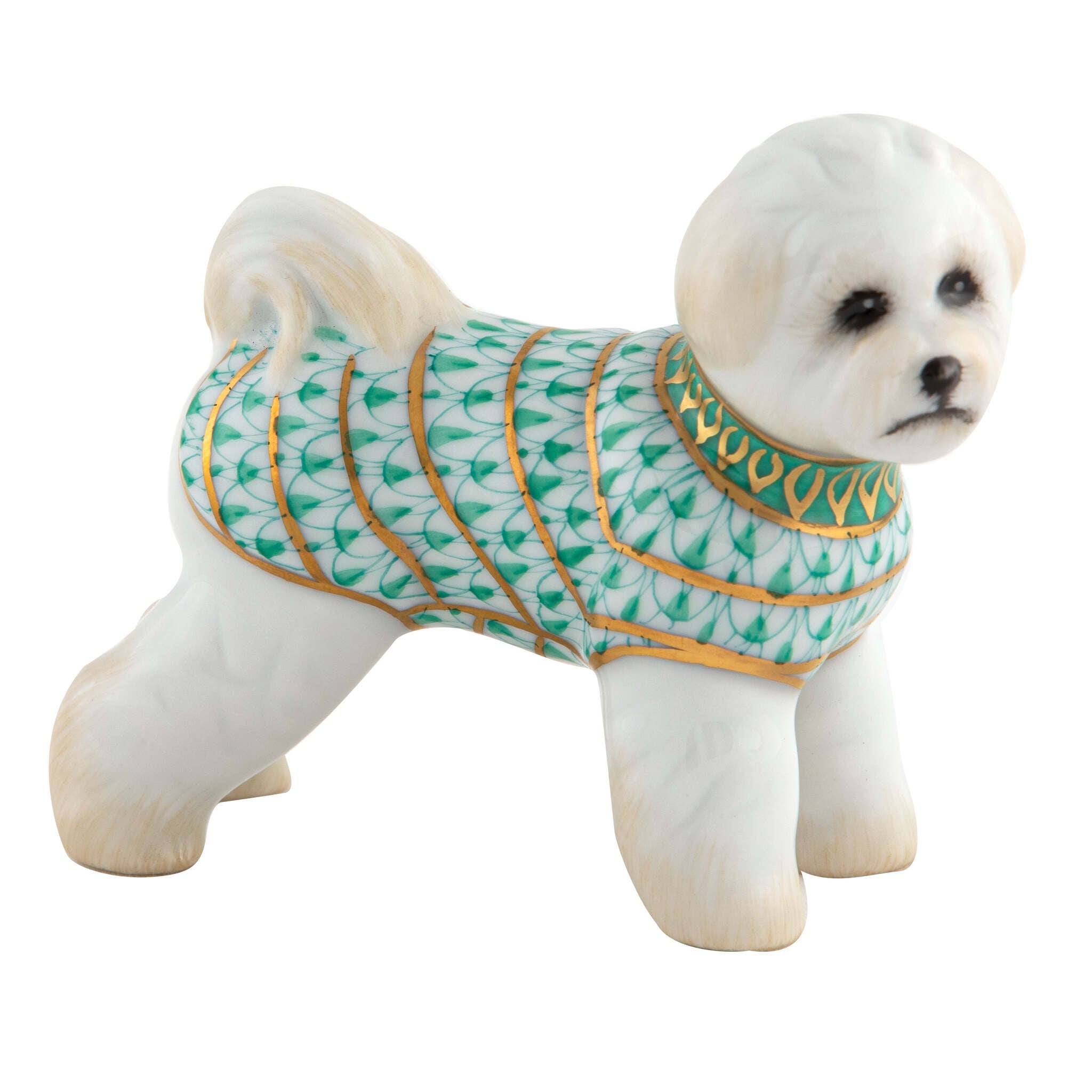 Herend Bichon Frise Figurine porcelain figurine painted in the Green fishnet pattern