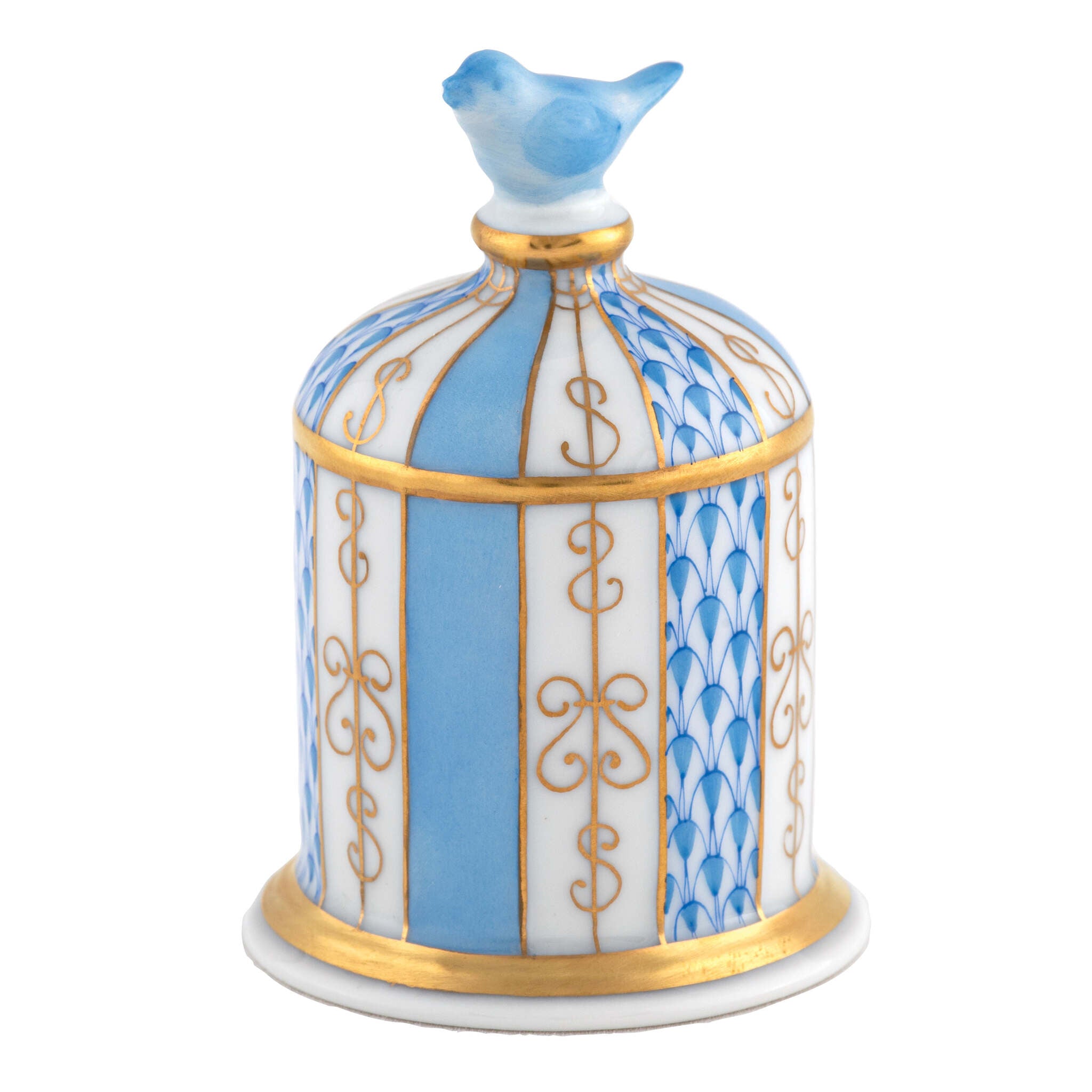 Bird Cage Figurine in hand-painted Blue porcelain by Herend of Hungary