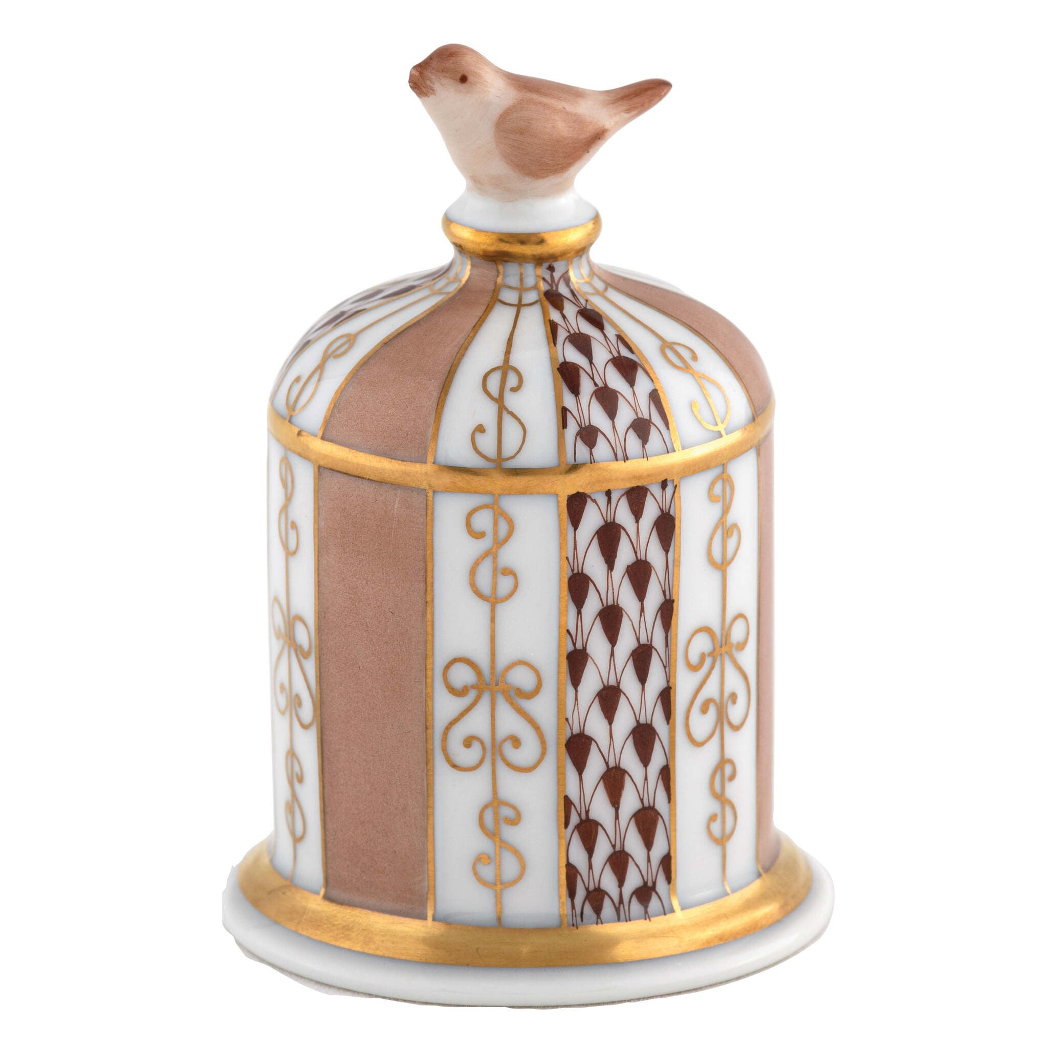 Herend Bird Cage Figurine porcelain figurine painted in the Chocolate fishnet pattern