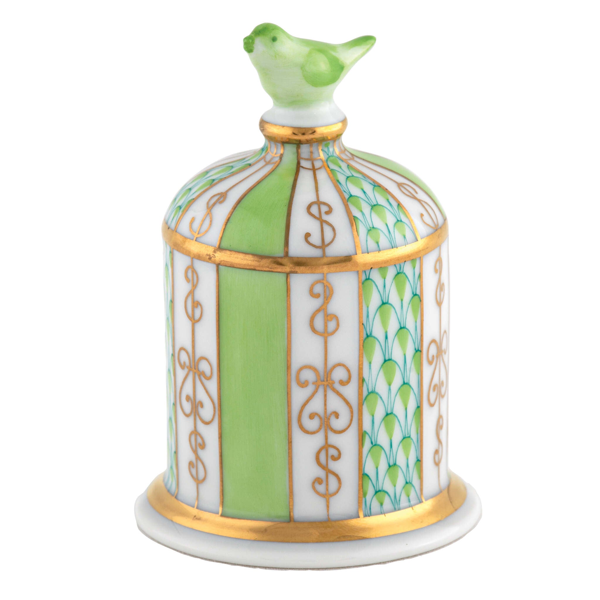 Key Lime fishnet Bird Cage Figurine figurine, hand-painted Herend porcelain with 24k gold accents